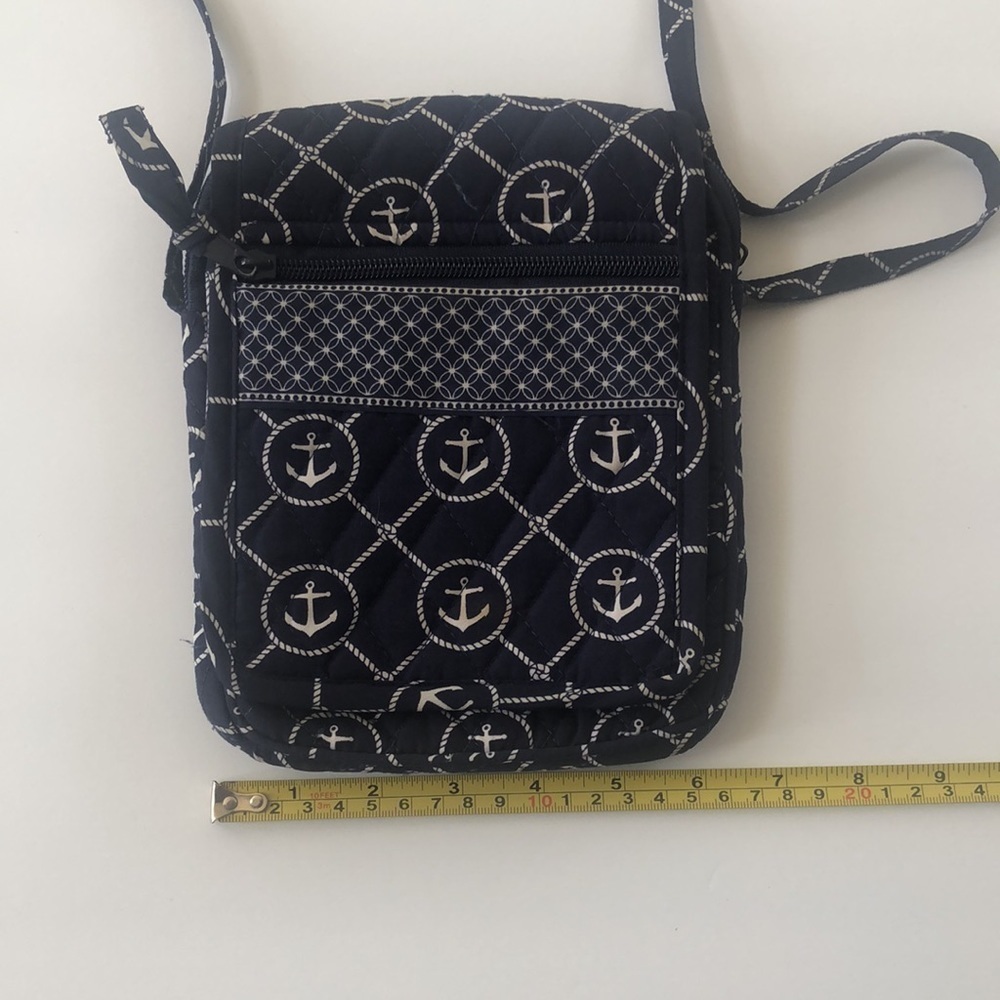 Nautical fabric small bag with multiple pockets and zippers in navy and white - Picture 2 of 9